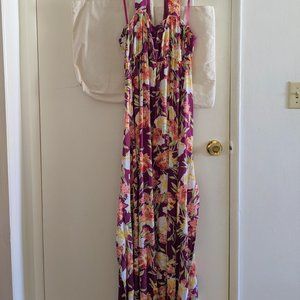 NWT Band of Gypsies Fuchsia Floral Maxi Dress L